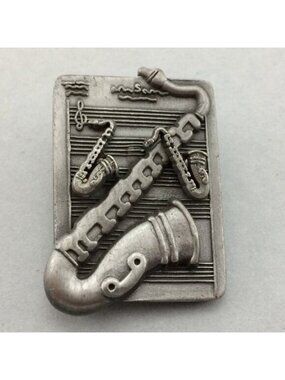 Vintage Saxophone Sax Pewter Stud Earrings Brooch Pin Music Torino MISSING Items